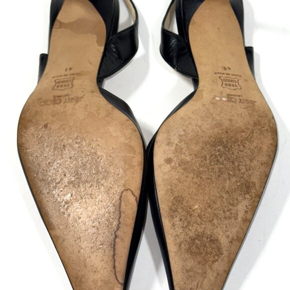 VTG Jimmy Choo Black Leather Pointed Slingback Kitten Pumps Stiletto Heels 41 11 - Picture 11 of 13